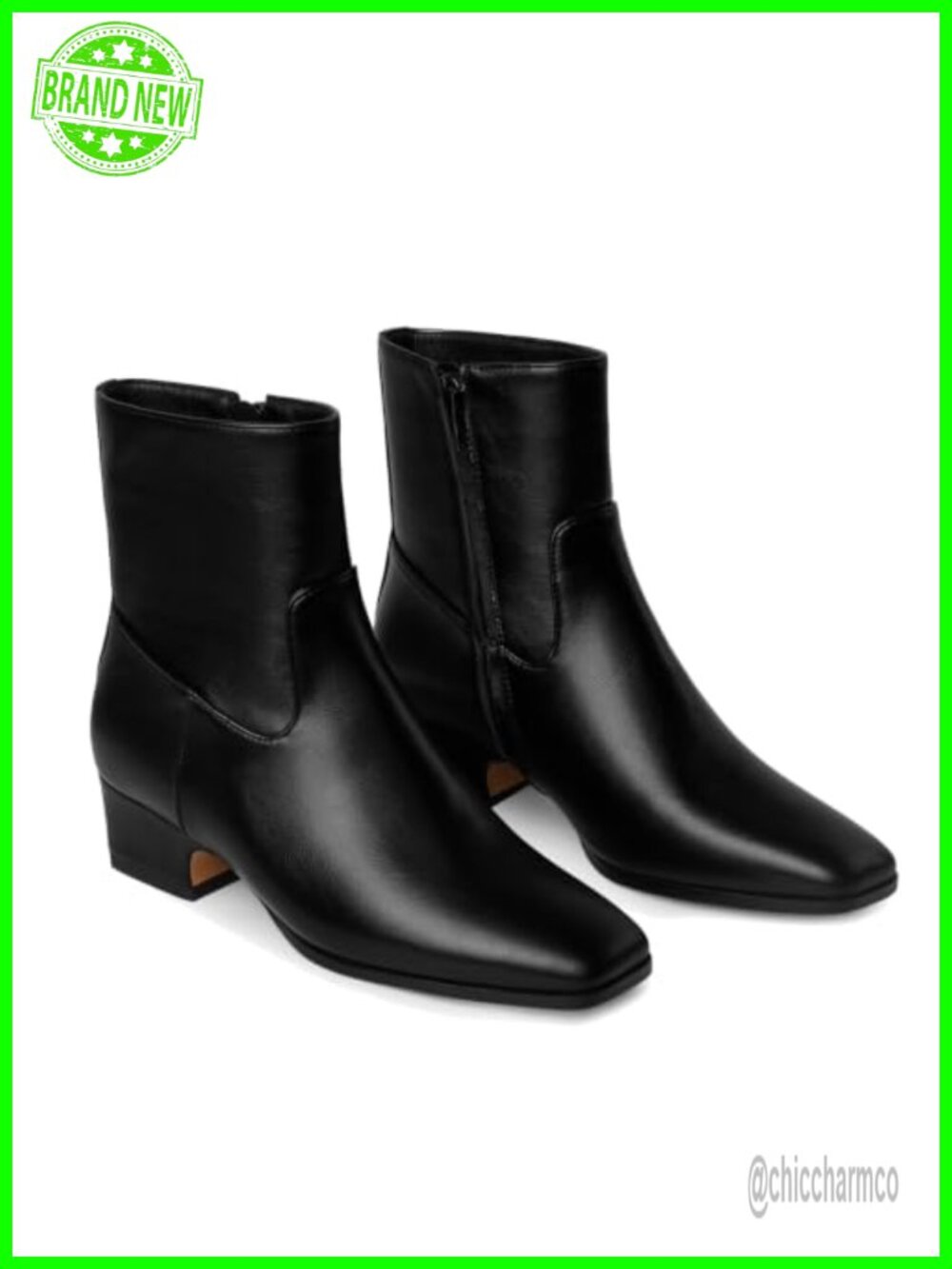 Women's Ankle Boots Square Toe Low Chunky Block Heel Booties Side Zipper Shoes